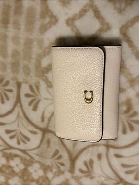Coach Cream Pebbled Leather Trifold Wallet with Gold Hardware